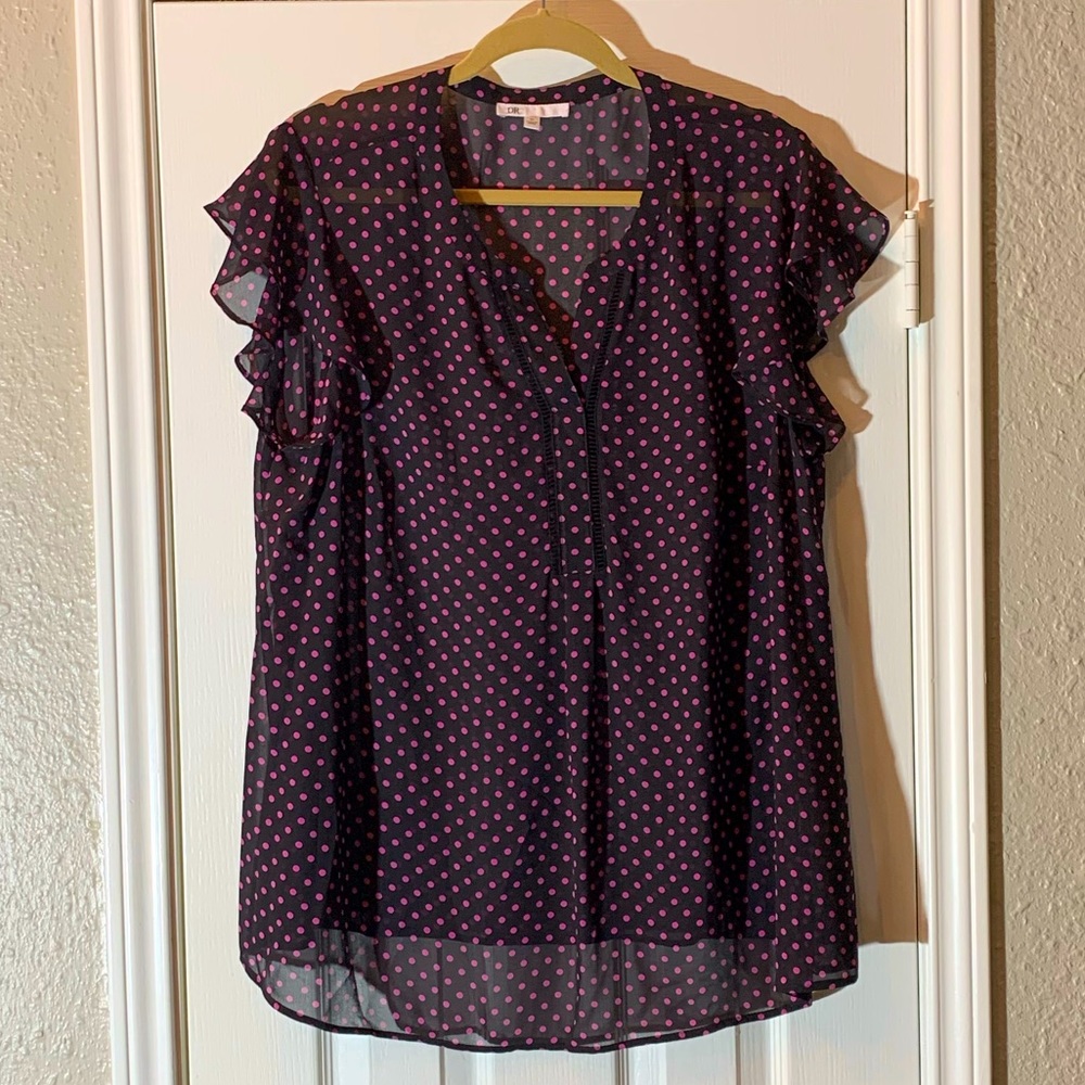 DR2 Black with Pink Polka Dots Blouse
